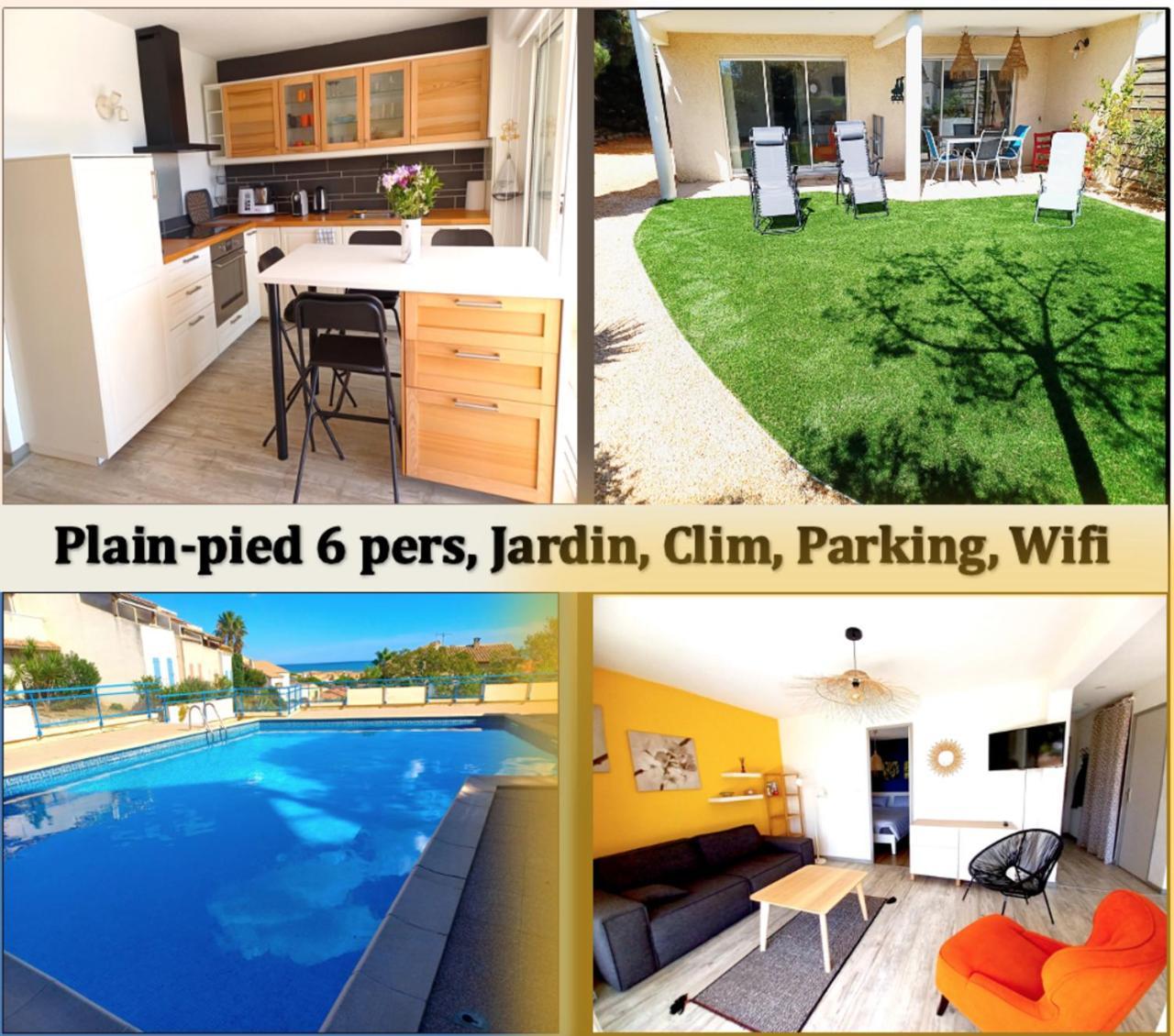 Plain-Pied Jardin 6 Personnes Clim Vue Mer Parking Wifi Terrasse Piscine Dans La Residence Saint-Pierre-la-Mer  Екстериор снимка